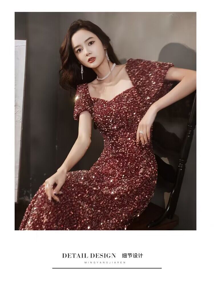 3183 Evening Dress Women's New Annual Party Banquet Temperament Entry Lux Niche High-End Host High Sense Dress