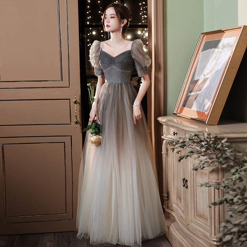 French Evening Dress for Women Light Luxury Minority High-End Banquet Elegant Art Exam High Sense Adult Formal Dress Dress Summer