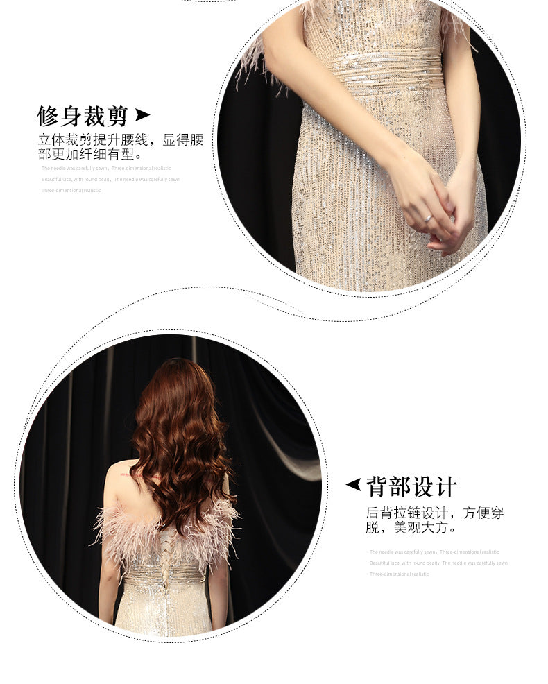 Banquet Dress for Women 2024 New Elegant Sequins Long Ladies Dress for Host Annual Meeting Fishtail Evening Dress