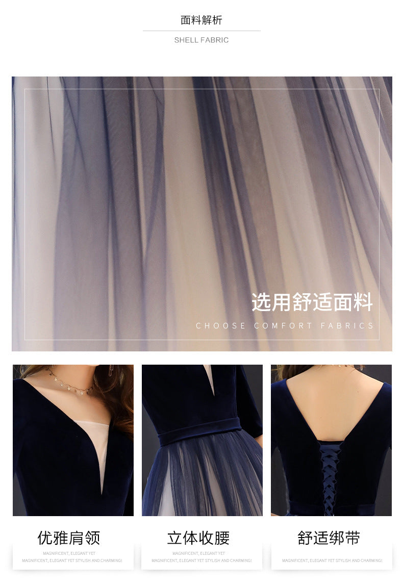 Evening Dress for Women 2024 New Banquet Mid-Sleeve Long Slimming Annual Meeting Socialite Dress Evening Dress for Women Autumn and Winter