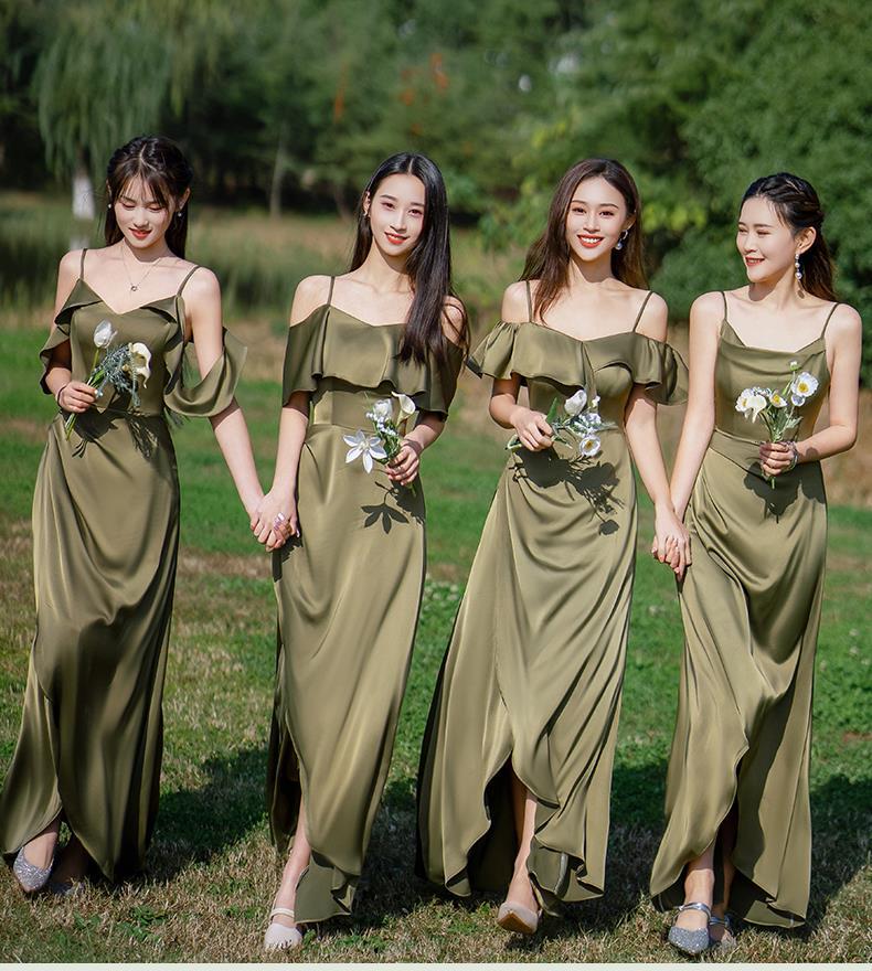 Bridesmaid Dress Girlfriends Group2023Summer New Satin Long Bridesmaid Dress for Sisters Graceful Mori Ladies Banquet