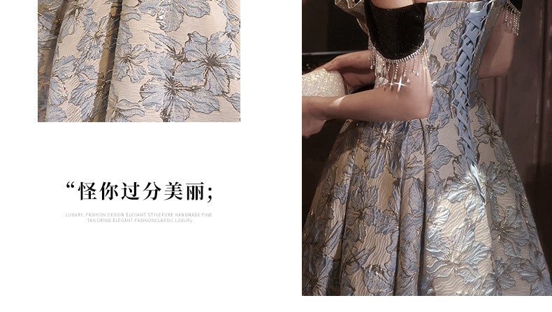 off-Shoulder Banquet Evening Dress Dress Female Gao Ding French Entry Lux Niche High-End Temperament Senior Sense Host Adult Ceremony