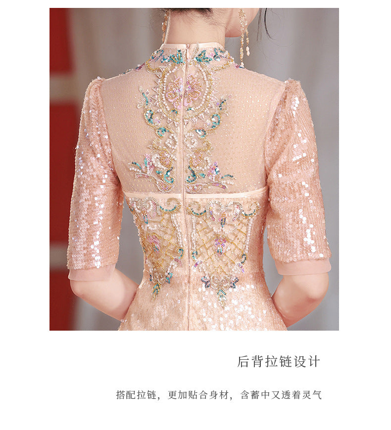 Chinese Toast Gown Bridal High Sense 2024 New Casual Dress for Wedding Day Back-to-Door Banquet Engagement Dress Winter