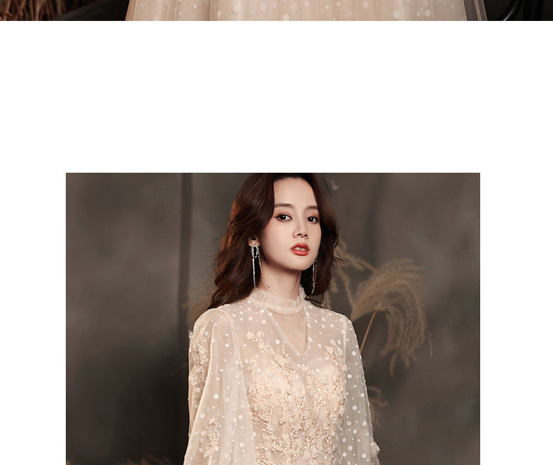 Banquet Evening Dress 2024 New Champagne Long Sleeve Socialite Dress Party Host Birthday Annual Meeting Dress