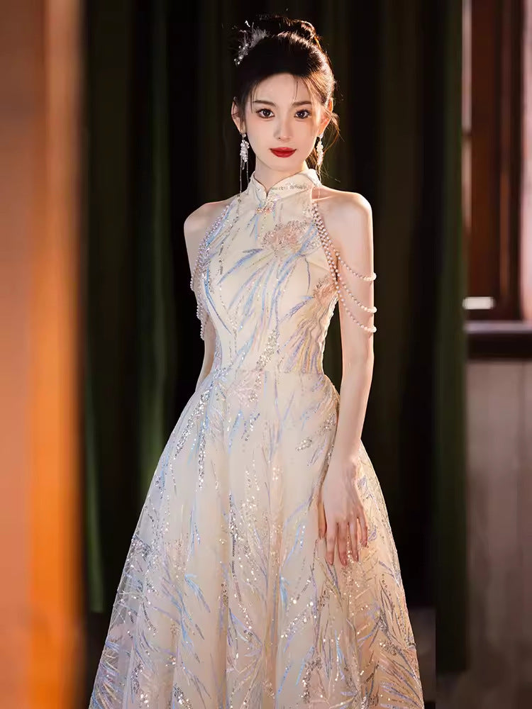 New Chinese Style High-End Light Luxury Engagement Evening Dress Women's 2024 New High-End Toast Dress Bride Temperament Long