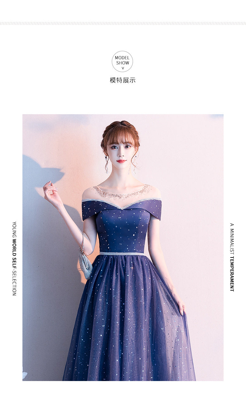 Starry Evening Dress 2024 Autumn New Temperament Small Size Fairy Dream Host Banquet Long Mori Style