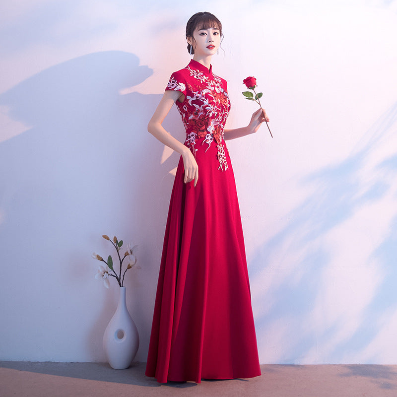 Chinese Style Chorus Competition Dress Women's New Elegant Annual Meeting Host Stand Collar Costume Long Elegant Clothing