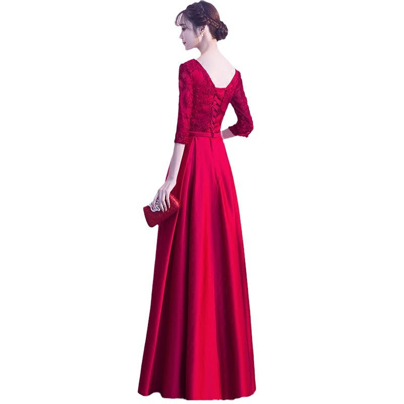 Toast Dress Bride 2024 New Wedding Banquet Evening Dress Skirt Women Wine Red Long Style Can Be Worn Casual Long Sleeve