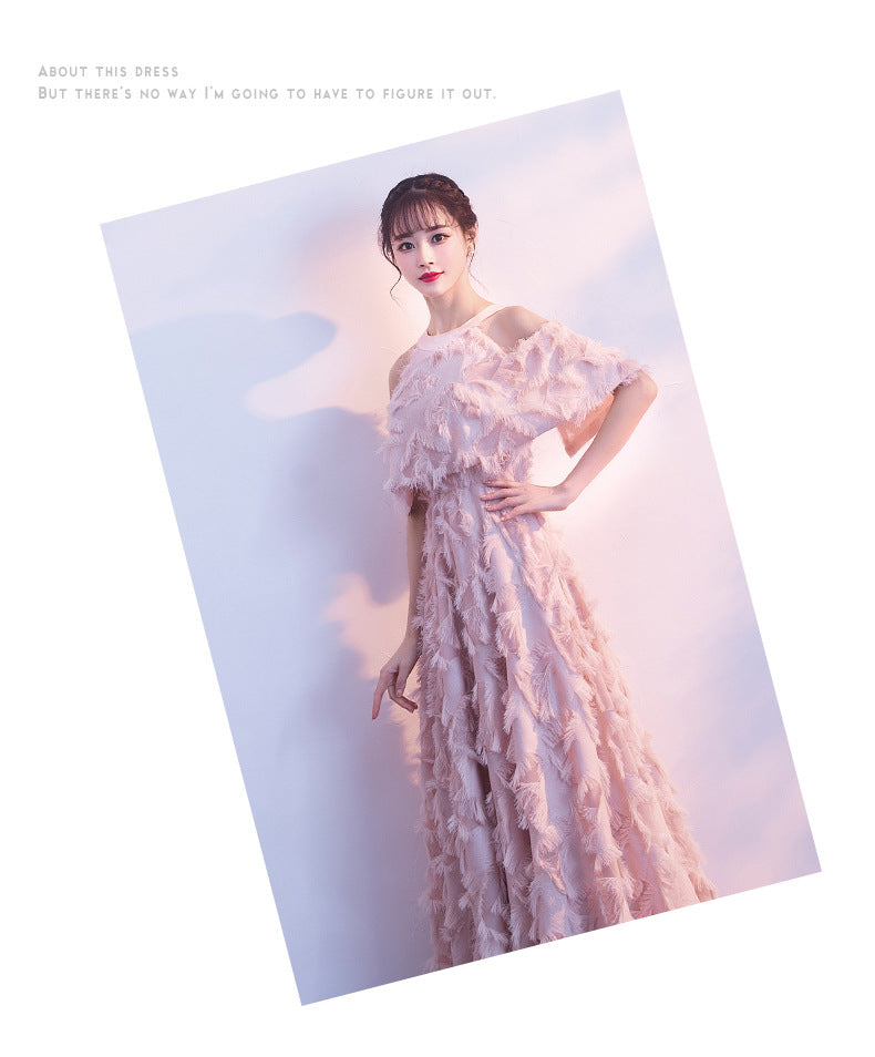 Halter Banquet Evening Dress Dress Women's 2024 Autumn New Elegant Long Slimming Solo Art Exam Pink Bridesmaid