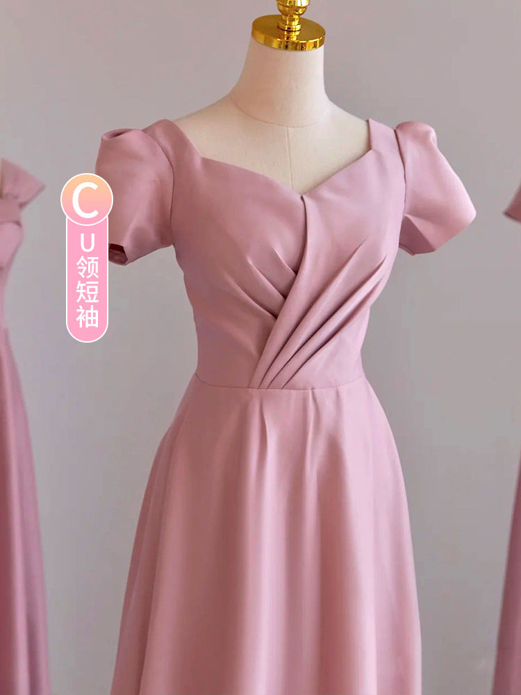 Bridesmaid Dress for Women 2024 New Summer Pink Small Wedding Daily Style Fairy Temperament Ladybros' Dress Women