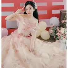 French Princess Escape Evening Dress Super Fairy Blue Student Art Exam Performance Dress off-Shoulder Temperament Bride Toast Dress