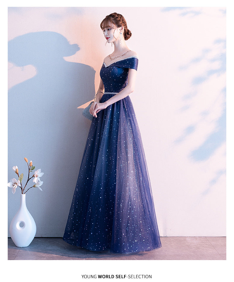 Starry Evening Dress 2024 Autumn New Temperament Small Size Fairy Dream Host Banquet Long Mori Style