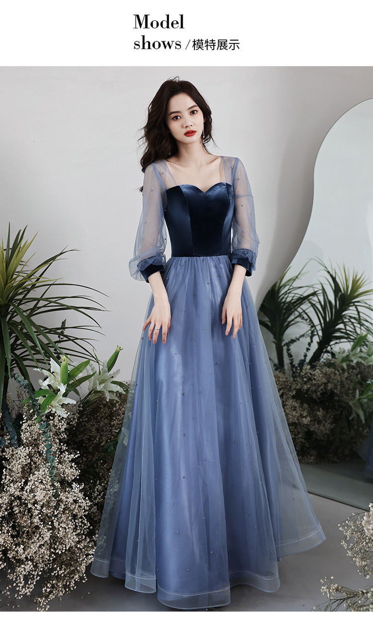Evening Dress 2024 New Spring Velvet Slimming Long Birthday Party Host Banquet Temperament Belly Covering Dress for Women