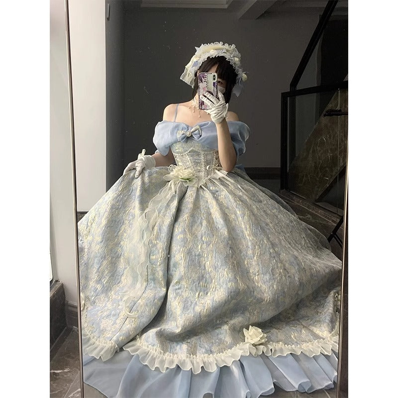 Blue Princess Dress Dress Lolita Dress Female Adult Ceremony Lolita Heavy Industry Trailing Pettiskirt Female Fashion