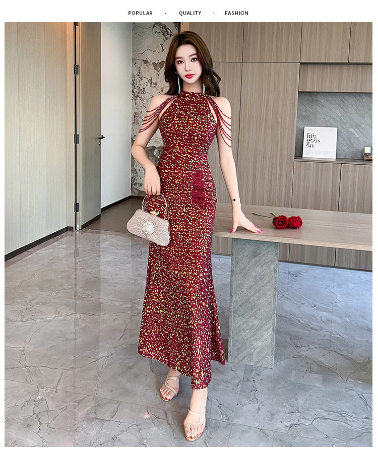 5135 Evening Dress for Women High-End Affordable Luxury Niche High Sense Banquet Temperament Host Sequined Adult Ceremony Fishtail Dress