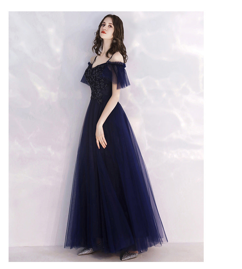 Evening Dress Women's Simple and Elegant Autumn Elegant Long Banquet Sling Host's Dress Dress Toast Dress