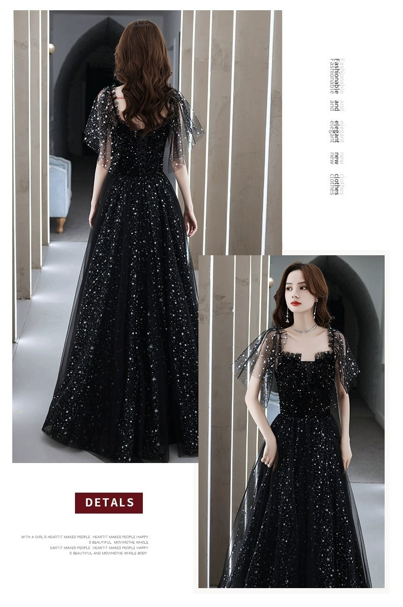 Black Evening Dress Women's High Sense Host Banquet 2024 New Autumn High-End Temperament Light Luxury Minority