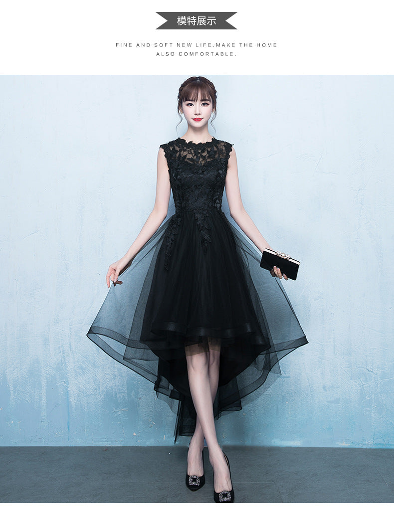 Evening Dress for Women 2024 New Short Front and Long Back Banquet Dress Party Show Thin Black Tuxedo Dress Short