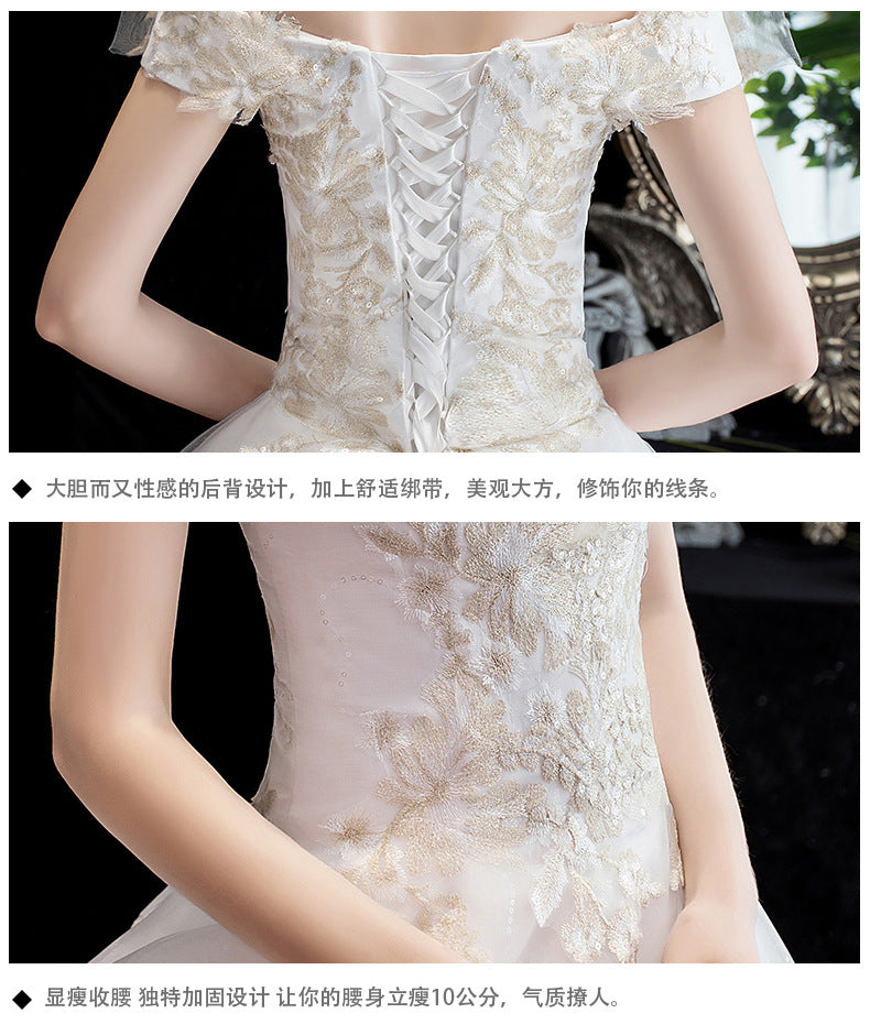 Wedding Dress Bridal New French Style Floor-Length Simple Forest Style Slimming Off-Shoulder Studio Light Wedding Dress H25