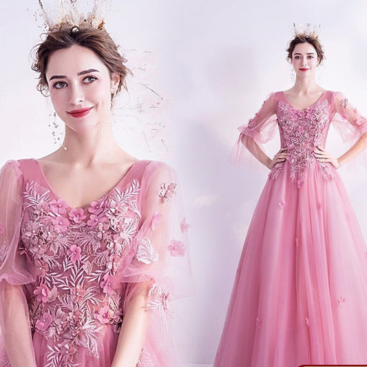 Studio Colored Mesh 2024 New Solo Performance Costume Women's Elegant off-Shoulder Annual Meeting Art Exam Evening Dress Chorus