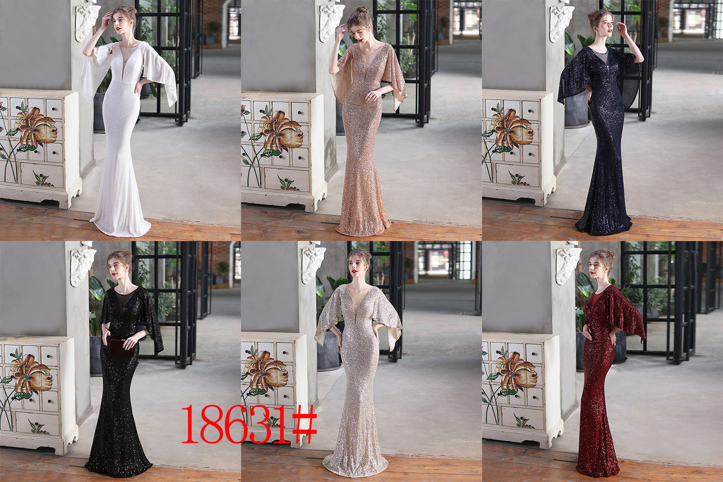 18631# Angel Wings Sequined Fishtail Banquet Elegant Graceful Annual Meeting Host Car Model Party Dress Female Summer