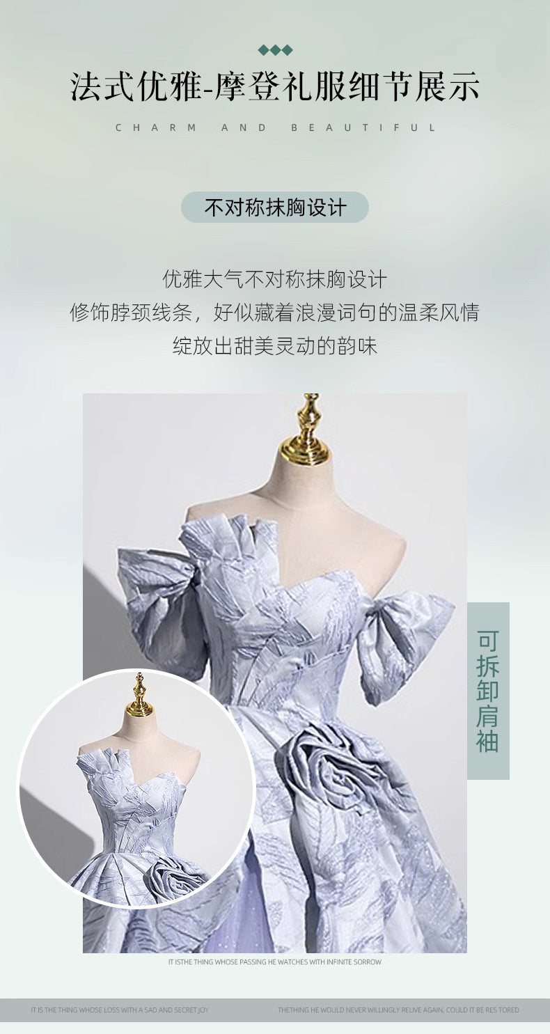 Blue Evening Dress High-End Affordable Luxury Trip Shoot Birthday Banquet High-Grade Satin Adult Ceremony Vocal Music Art Test plus Size