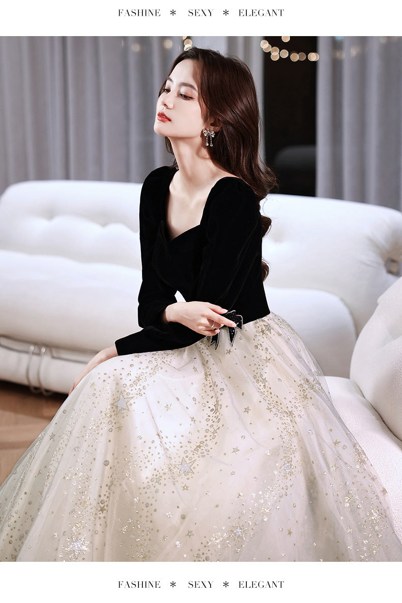 Black Evening Dress Banquet 2023 New Summer and Autumn Long Sleeve Elegant Annual Meeting Stunning Daily Dress Dress