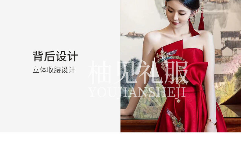 New Chinese Toast Clothing 2024 New Tube Top Morning Gowns Women's Bride Engagement Formal Dress Toast Clothing out of the Court Banquet Back to the Door Clothing