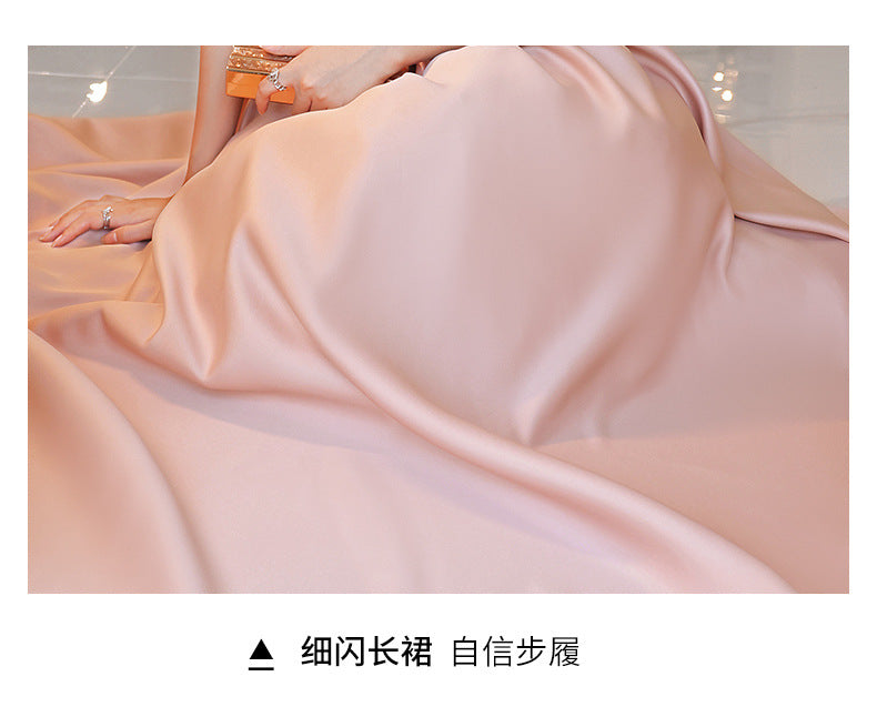 Pink Little Evening Dress Female High-End Banquet Temperament Entry Lux Senior Sense Niche Host Annual Meeting Vocal Music Art Test