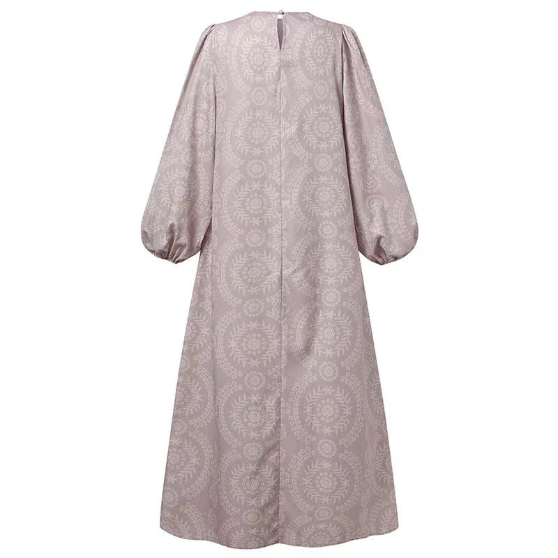 New Muslim Print Pattern round Neck Pullover Loose Casual Dress