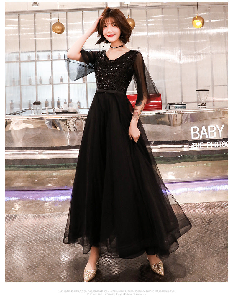 Banquet Evening Dress for Women 2024 Summer New Elegant Elegant Black Temperament Queen Choir Costumes Long Dress