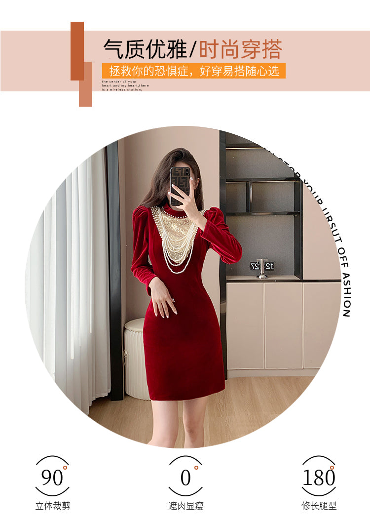 Toast Dress Bride 2023 Winter New Velvet Long Sleeves Engagement Evening Dress Women's High-Grade Host Dress