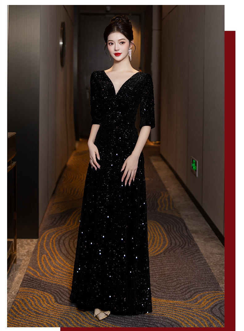 High-end Sequin Evening Dress for Choir Performance Host Conductor Piano Performance Slim Fit Slimming Choir Dress for Women