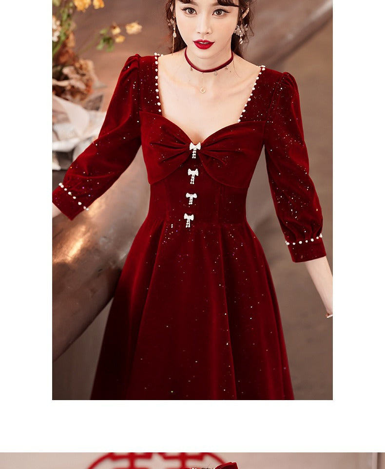 Toast Dress Bride Red Dress Women's High-Grade Skirt Small Engagement Dress Long Sleeve Daily Style Women