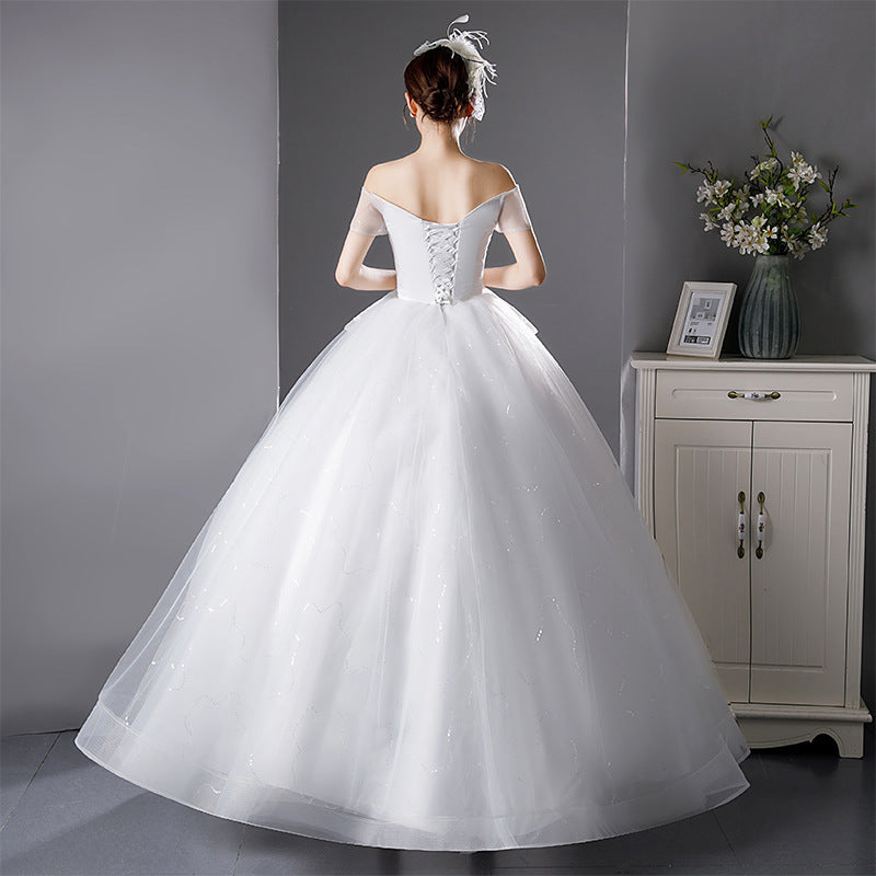 Light Wedding Dress 2024 New Bridal Mori Elegant off-Shoulder French Super Fairy Dream Slimming High Waist Wedding Dress for Pregnant Women