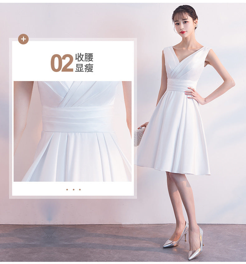 Evening Dress for Women New Style Daily Wear Petite White Slimming Short Dress Bridesmaid Dress Annual Meeting Small Dress