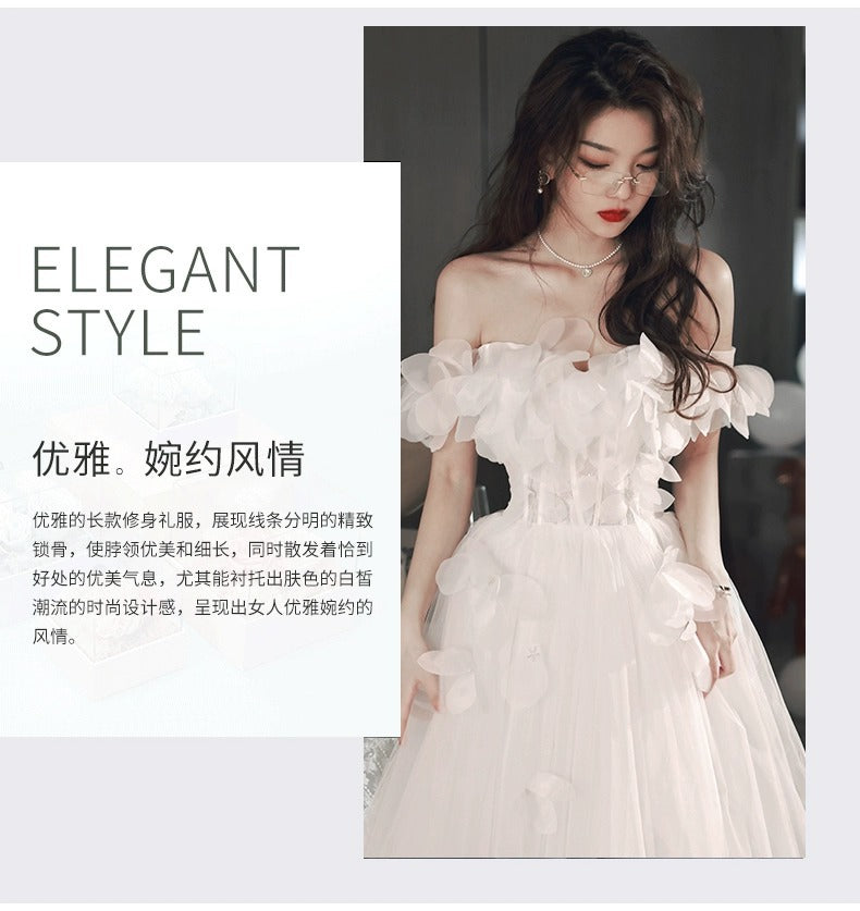 White Evening Dress Women's French Style High Sense Birthday Adult Wedding Dress Princess on the Run High-End Affordable Luxury Niche Host