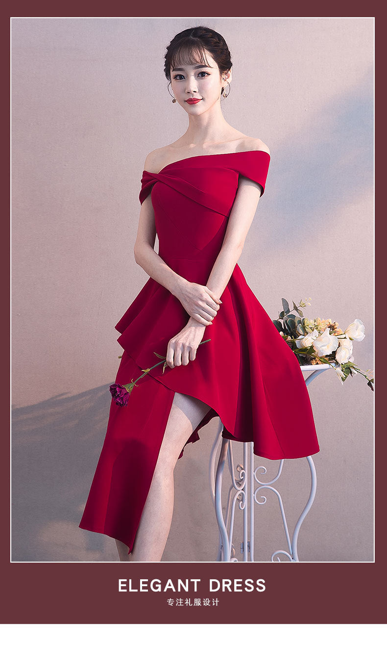 off-Shoulder Toast Dress 2023 Summer New Modern Bride Wedding Red Banquet Small Evening Dress Skirt Women's Slimming