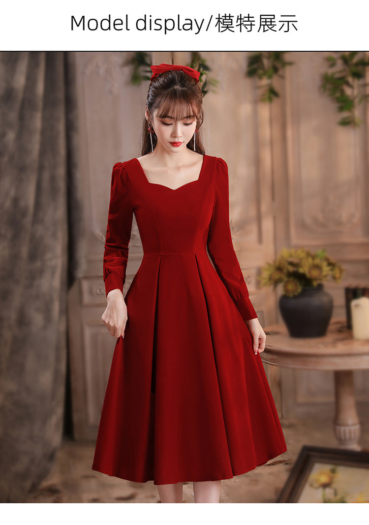 Toast Dress Bride 2024 New Autumn and Winter High-End Engagement Dress Back Door Slim Fit Slimming Long Sleeves Dress