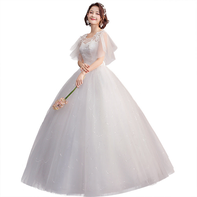 Wedding Dress Bride 2024 New Sexy Slim Fit Floor-Length Mori Fashion Korean Style Double Shoulder Bell Sleeve Wedding Dress