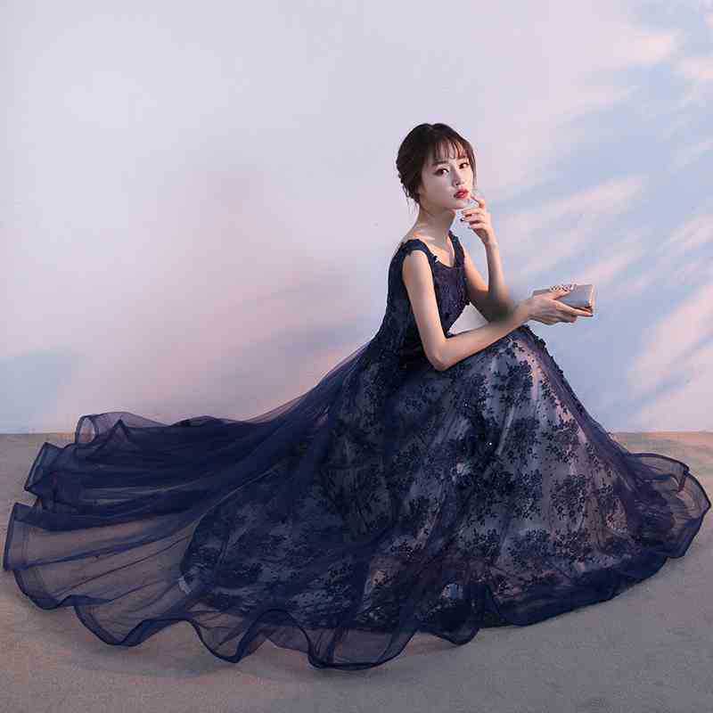 Evening Dress Long Navy Blue Women's Banquet Simple and Elegant Lace Party Dresses for dinner gown H22738