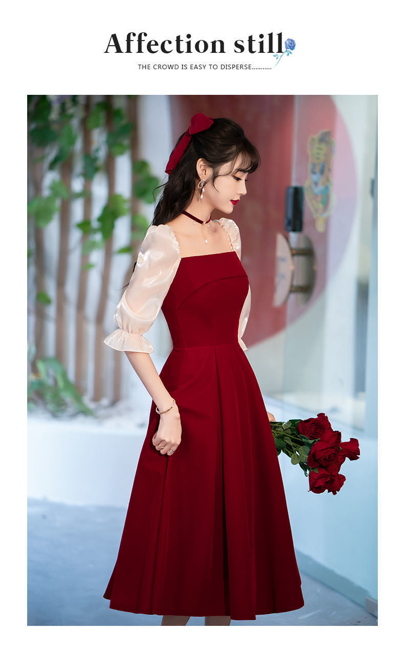 2024 Wine Red High Sense Dinner Suit Summer Dress Toast Dress Bride Daily Style Engagement Dress