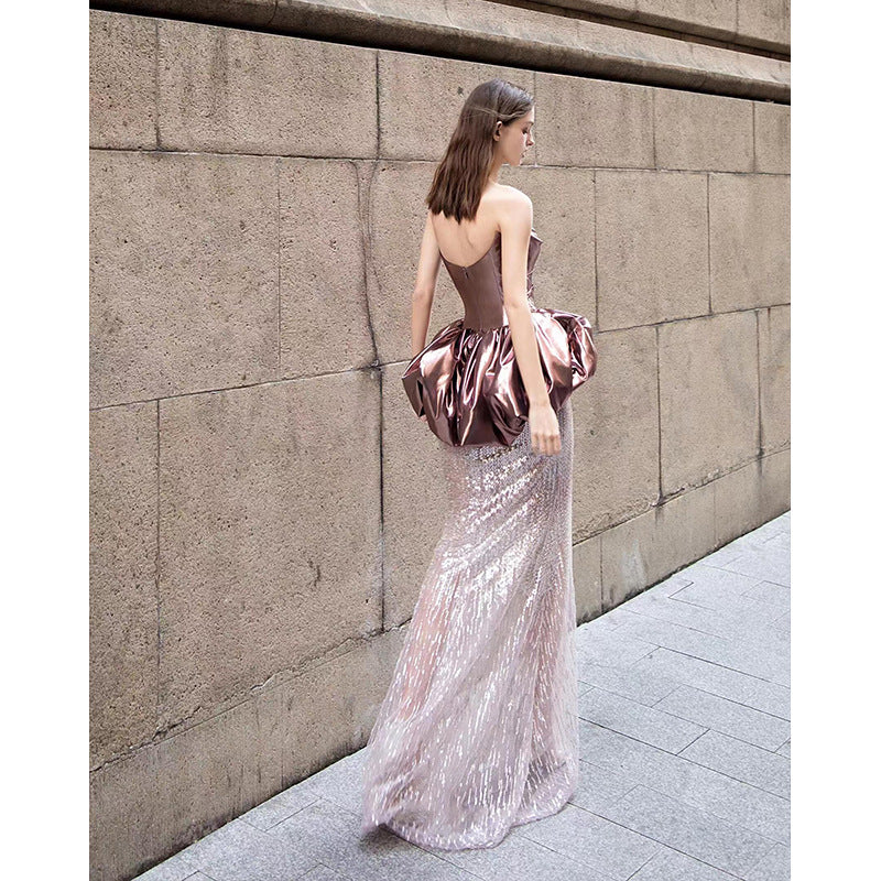 Fishtail Evening Dress Women's High-Grade Banquet Temperament Host Tube Top Bride Engagement Dress Toast Dress Autumn