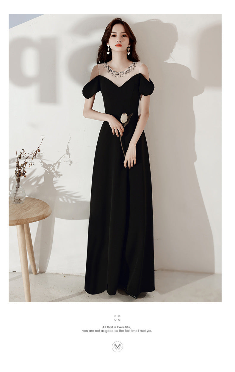 Black Evening Dress for Women 2024 New Daily Style Long Elegant Dress Host Ladies Party Dress