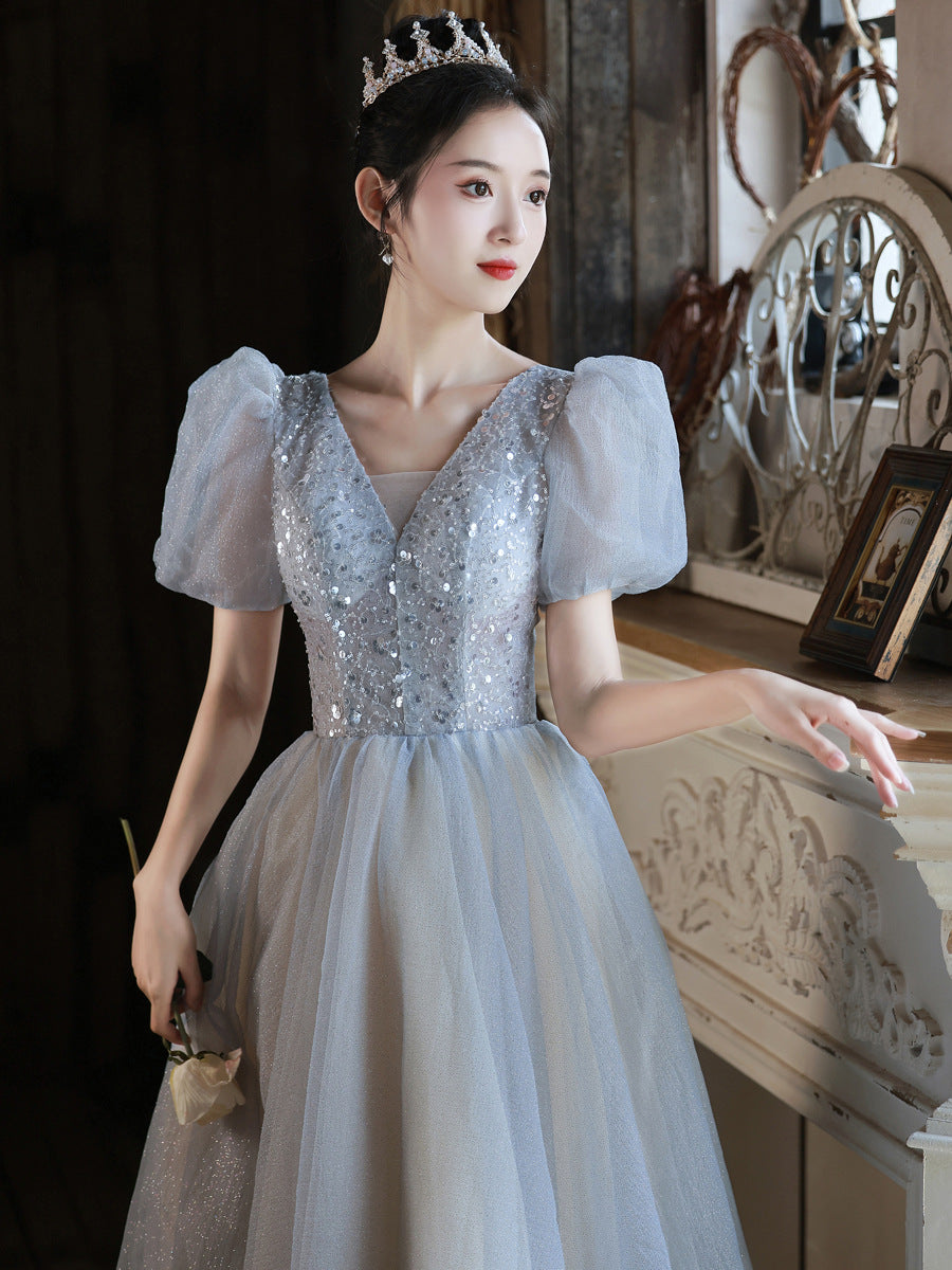 High-End Evening Dress Female 2022 New Banquet Temperament Design Sense Special Interest Light Luxury Senior Host Annual Meeting Art Exam