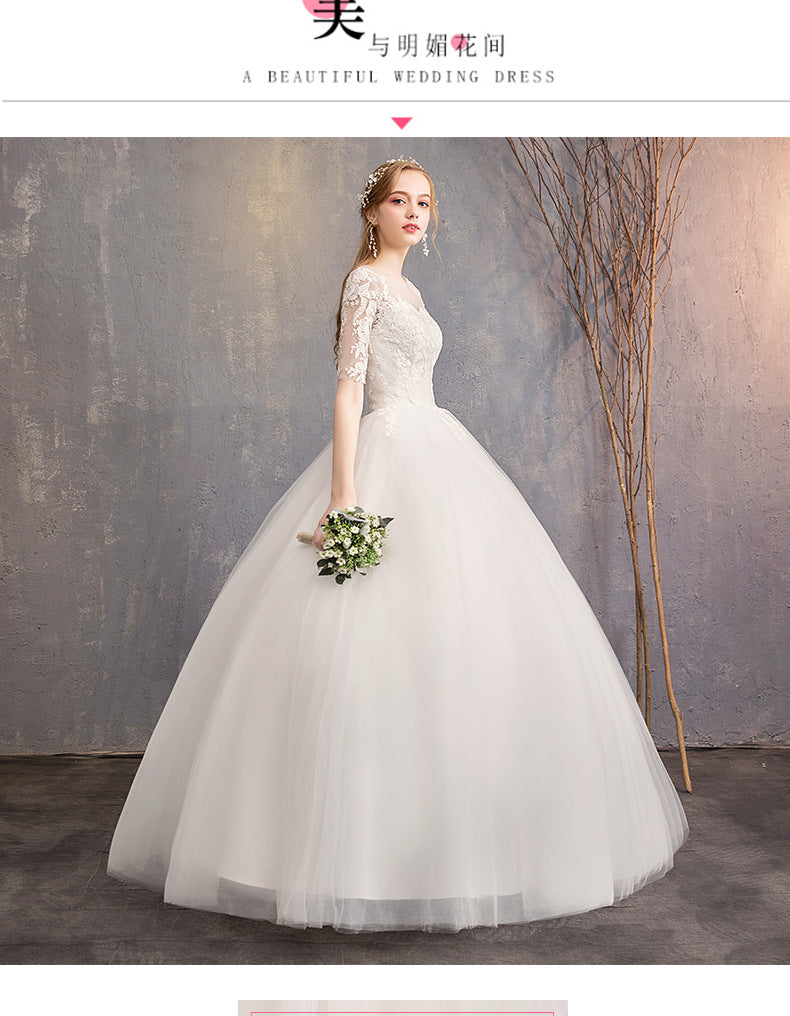 Wholesale Primary Wedding Dress 2024 New off-Shoulder Half Sleeve Floor-Length Simple Lightweight Wedding Dress French Retro Female Manufacturer