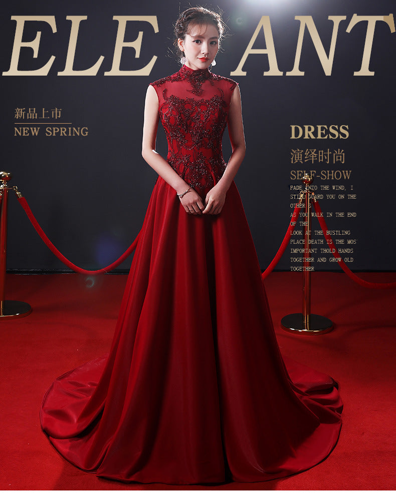 Toast Dress Bride Autumn 2024 New Slimming Red Banquet Lace Stand Collar Chinese Long Style Wedding Dress