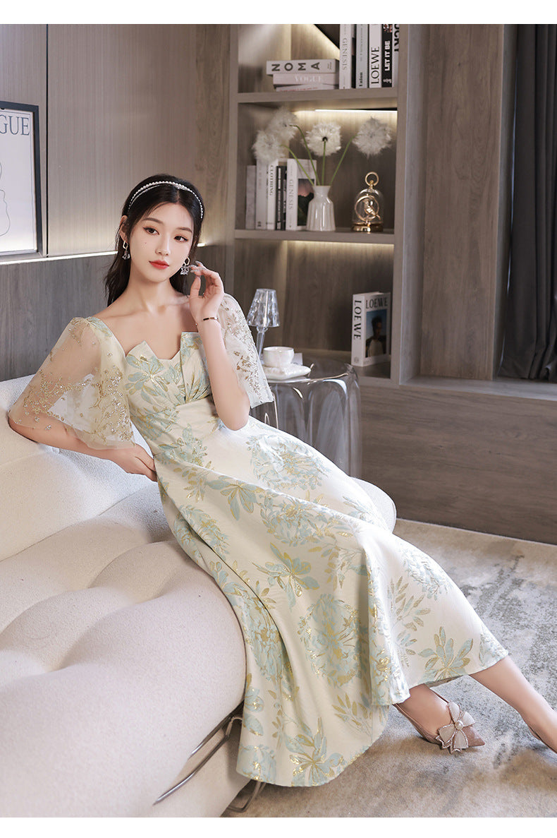 Daily Wearable French Suit 2024 New Summer Floral Bridesmaid Dress Dress Small Banquet Evening Dress