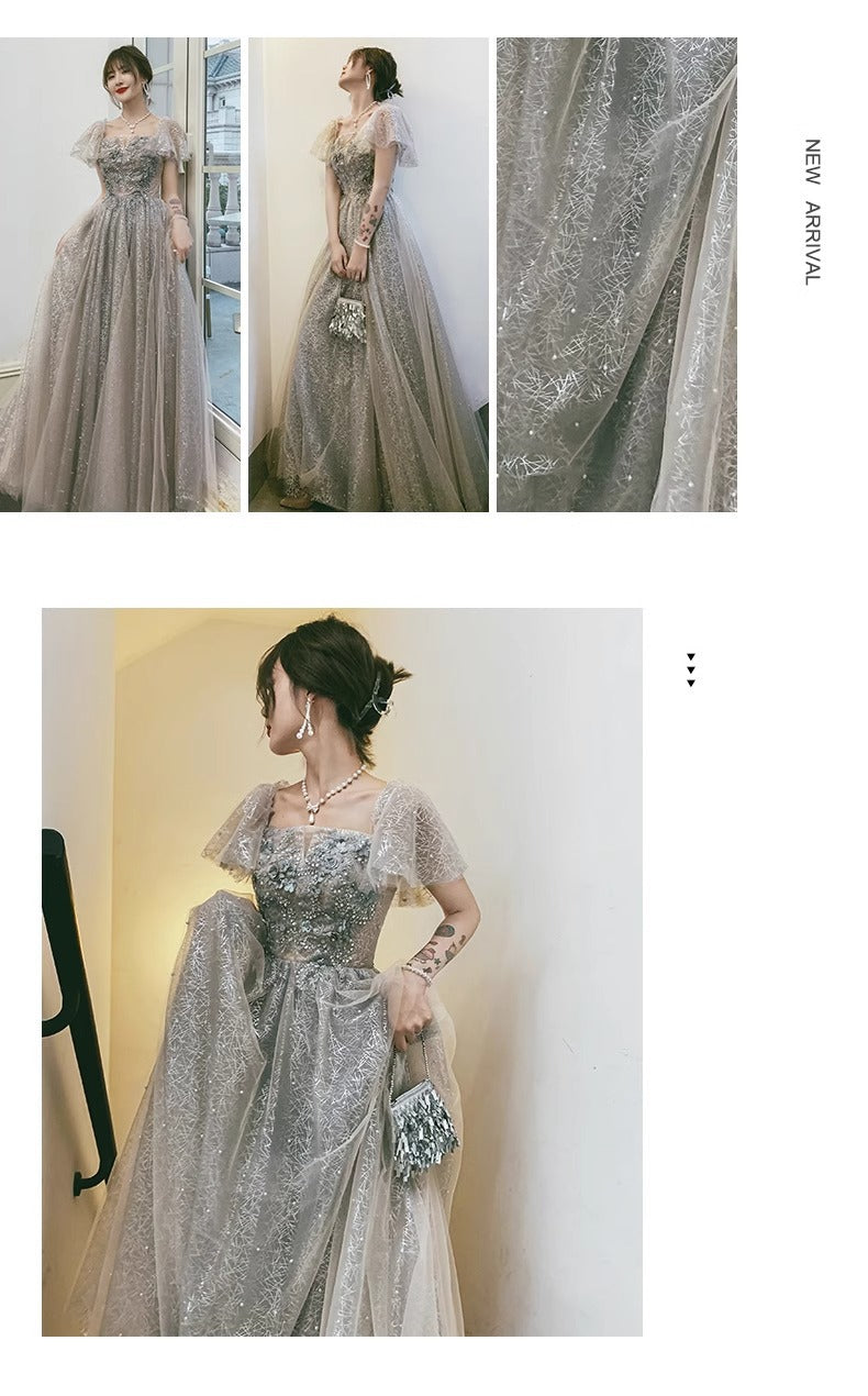 Gray Evening Dress for Women 2024 New High-End Banquet Fairy Temperament Birthday Vocal Music Art Test Dress Light Luxury Minority