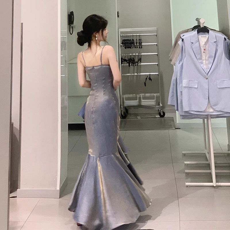 Mermaid Adult Ceremony Dress Light Luxury Minority High-End Toast Dress Annual Meeting Host High-End Strap Fishtail Dress